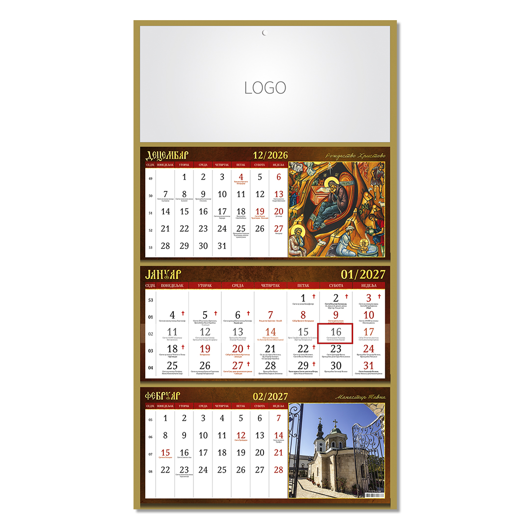 Wall calendar, 3 parts, 3 x 12 pages, A3 format