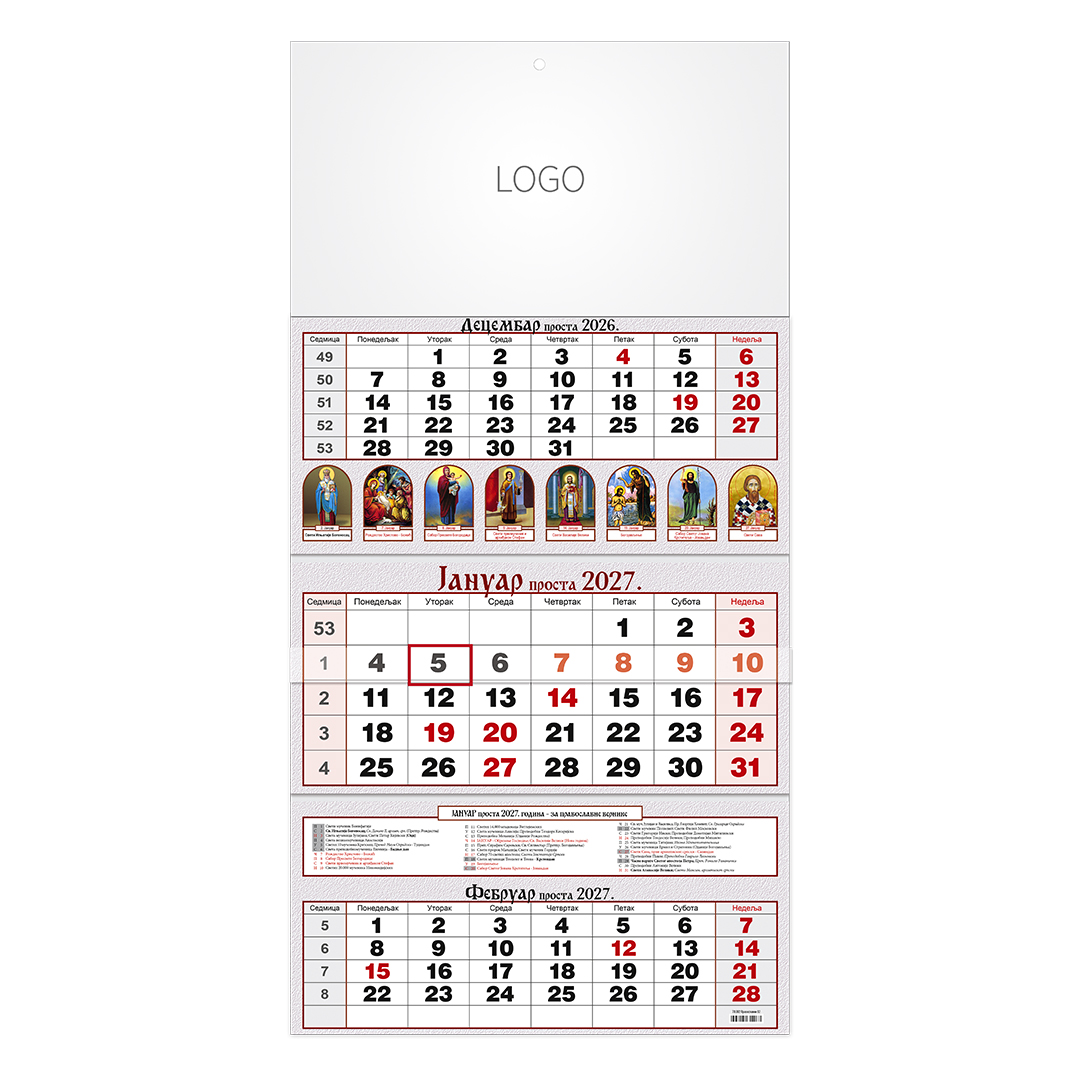Wandkalender , 3-teilig, 12 Seiten, B3-Format